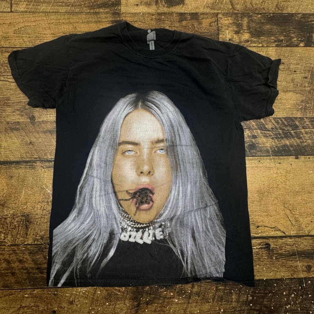 Billie Eilish Graphic‎ T Shirt Black Spider Face Print Women's Size M Band